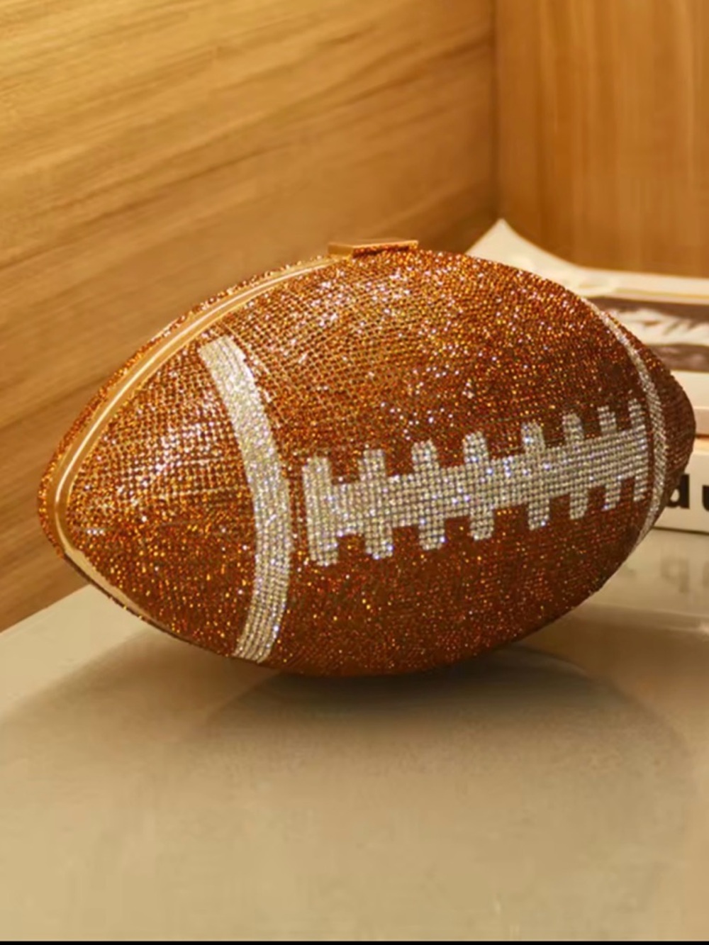 Rhinestone Football Clutch Bag in Brown - Picture 5 of 6